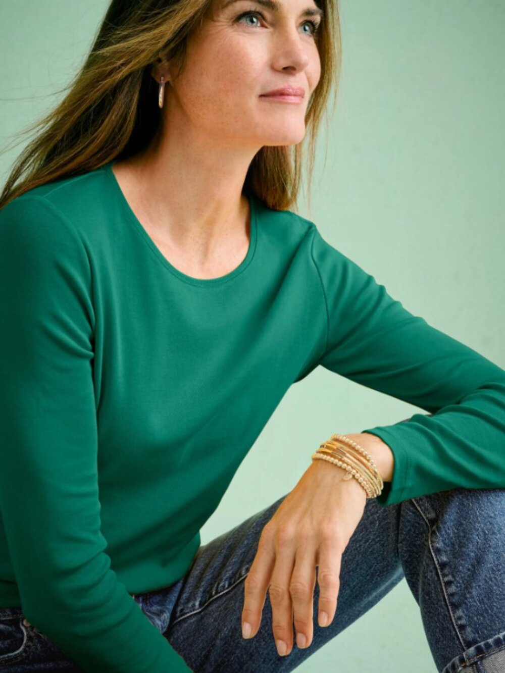 Talbots Long Sleeve Crewneck Tee 100% Pima Cotton Lush Green